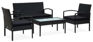 VidaXL 4 részes fekete polyrattan kerti ülőgarnitúra párnákkal