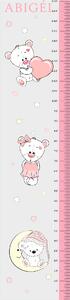 Macis, rózsaszín, szürke, csillagos magasságmérős matrica, névre szóló, lány | 35 cm x 150 cm