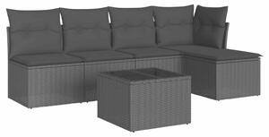 Polyrattan Kerti Ülőgarnitúra - 6 részes - Fekete