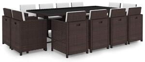 13-részes barna kültéri polyrattan étkezőszett párnákkal