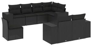VidaXL 8 részes fekete polyrattan kerti ülőgarnitúra párnákkal