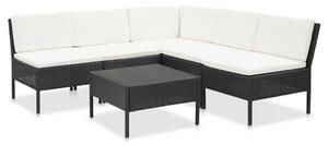 VidaXL 6-részes fekete polyrattan kerti bútorszett párnákkal