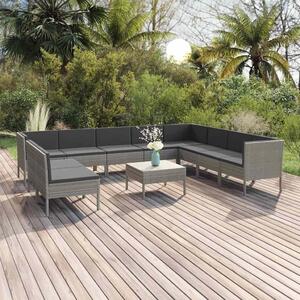 11 részes szürke polyrattan kerti ülőgarnitúra párnákkal