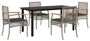 VidaXL 5 részes szürke polyrattan kerti étkezőgarnitúra párnával