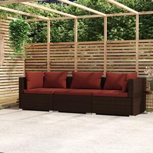 3 személyes barna polyrattan kanapé párnákkal