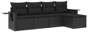 5 részes fekete polyrattan kerti kanapészett párnákkal