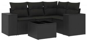 5 részes fekete polyrattan kerti kanapészett párnákkal