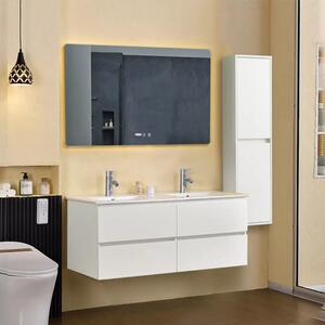 Hongkong Duo White 120 komplett fürdőszoba bútor szett fali mosdószekrénnyel, dupla mosdóval, tükörrel és magas szekrénnyel