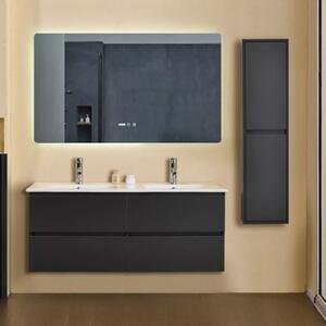 Hongkong Duo Antracit 120 komplett fürdőszoba bútor szett fali mosdószekrénnyel, dupla mosdóval, tükörrel és magas szekrénnyel