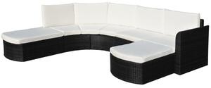 4-részes fekete polyrattan kerti bútorszett párnákkal