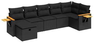 VidaXL 7 részes fekete polyrattan kerti ülőgarnitúra párnával
