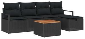 Kerti Kanapé Szett párnával tárolóval 6 pcs Fekete Poli rattan