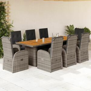 VidaXL Polyrattan Kerti Étkezőgarnitúra - 9 részes - Szürke
