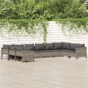 10 részes szürke polyrattan kerti ülőgarnitúra párnákkal