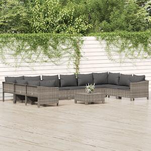 11 részes szürke polyrattan kerti ülőgarnitúra párnákkal