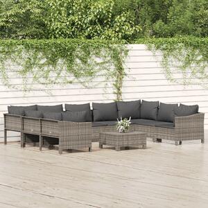 10 részes szürke polyrattan kerti ülőgarnitúra párnákkal