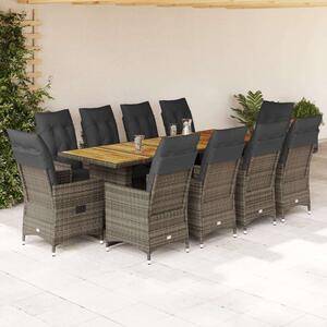 VidaXL Polyrattan Kerti Bútor - 11 részes Szürke Bisztrókészlet
