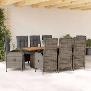 VidaXL 9 részes szürke polyrattan kerti étkezőgarnitúra párnával