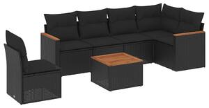 Polyrattan Kerti Ülőgarnitúra - 7 részes - Fekete