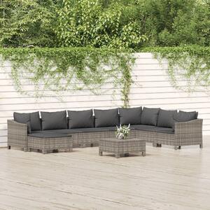 9 részes szürke polyrattan kerti ülőgarnitúra párnákkal