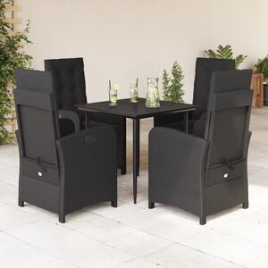 5 részes fekete polyrattan kerti étkezőgarnitúra párnákkal