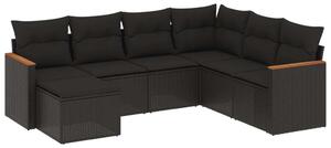 Polyrattan Kerti Ülőgarnitúra - 7 részes - Fekete