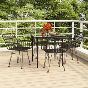 5 részes fekete polyrattan kerti étkezőgarnitúra