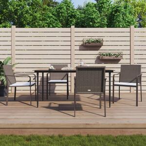 5 részes polyrattan és acél kerti étkezőgarnitúra párnával