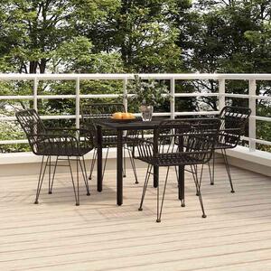 5 részes fekete polyrattan kerti étkezőgarnitúra