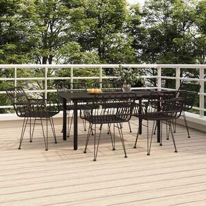 7 részes fekete polyrattan kerti étkezőgarnitúra