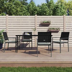 5 részes polyrattan és acél kerti étkezőgarnitúra párnával