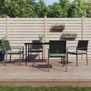5 részes polyrattan és acél kerti étkezőgarnitúra párnával