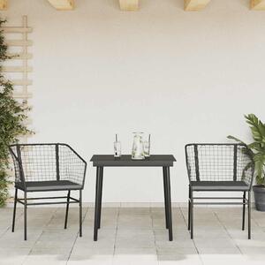 VidaXL 3 részes fekete polyrattan üveg kerti étkezőgarnitúra párnákkal