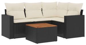 VidaXL 5 részes fekete polyrattan kerti kanapészett párnákkal