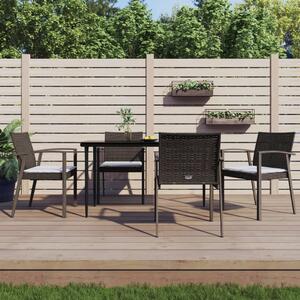 5 részes polyrattan és acél kerti étkezőgarnitúra párnával