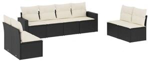 Polyrattan Kerti Ülőgarnitúra - 8 részes - Fekete