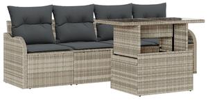 5 darabos kertibútor szett párnákkal világosszürke poli rattan, 2 személyes kertibútor párnákkal világosszürke poli rattan