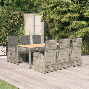 7 részes szürke polyrattan kerti étkezőgarnitúra párnával