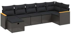 VidaXL Polyrattan Kerti Ülőgarnitúra - 7 részes - Fekete