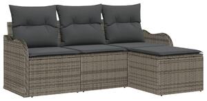 4 darabos kerti kanapé szett párnákkal Szürke Poli rattan, 2 férőhelyes kerti kanapé tárolóval és párnákkal Szürke Poli rattan