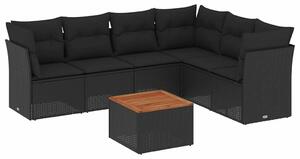 VidaXL 7 részes fekete polyrattan kerti ülőgarnitúra párnával