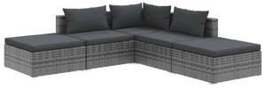 Polyrattan Kerti Ülőgarnitúra - 5 részes - Szürke