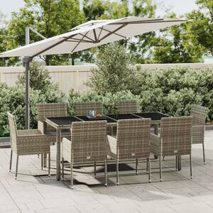 9 részes szürke polyrattan kerti étkezőgarnitúra párnával