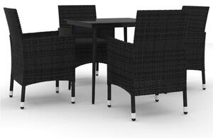 VidaXL - 5 Részes Kerti Étkezőgarnitúra - Polyrattan - Fekete