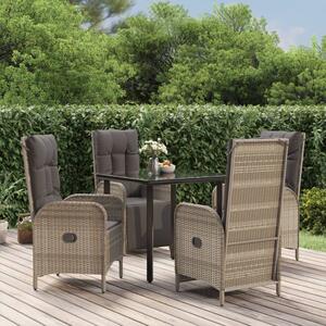 5 részes fekete és szürke polyrattan kerti étkezőszett párnával