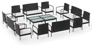 Polyrattan Kerti Ülőgarnitúra - 16 részes - Fekete