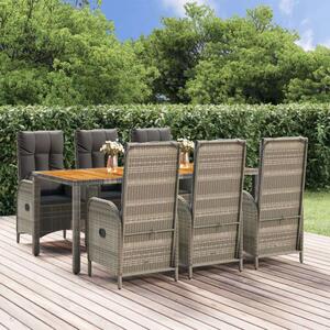 VidaXL 7 részes szürke polyrattan kerti étkezőgarnitúra párnával