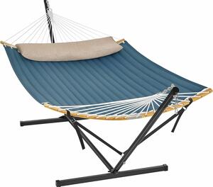 Fém vázas függőágy, párnázott felülettel, állítható, párnával, 200 kg, 300x120x110 cm, kék