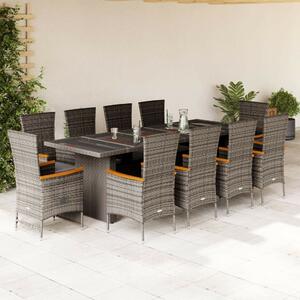 VidaXL 11 részes szürke polyrattan kerti ülőgarnitúra párnákkal