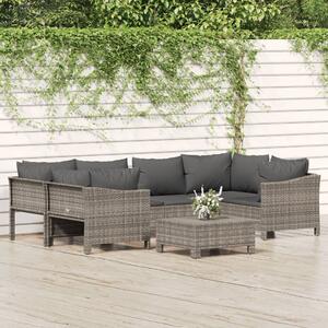 7 részes szürke polyrattan kerti ülőgarnitúra párnákkal